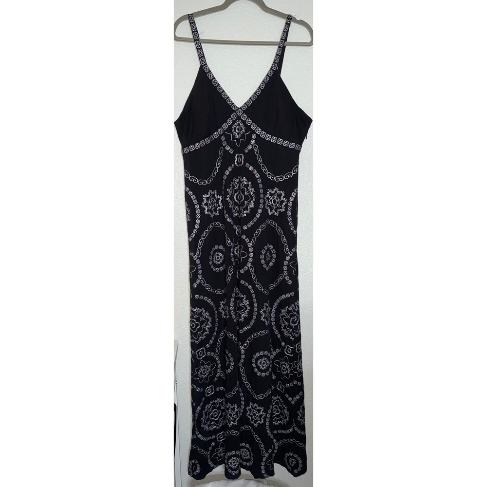 INC International Concepts Women's XL Black Embroidered Maxi Dress Metallic Boho